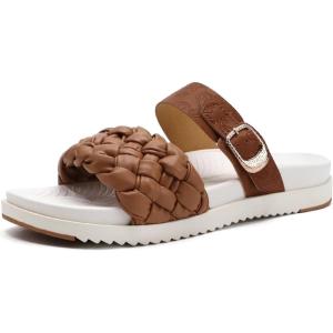 imageKuaiLu Womens Orthopedic Sandals Comfortable Arch Support Fashion Summer Beach Dressy Sandals With Leather Braided Adjustable Open Toe Cushion Travel Outdoor Plantar Fasciitis Shoes US Size511Tan White