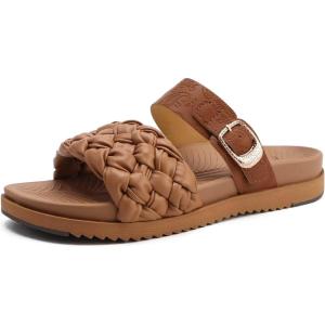 imageKuaiLu Womens Orthopedic Sandals Comfortable Arch Support Fashion Summer Beach Dressy Sandals With Leather Braided Adjustable Open Toe Cushion Travel Outdoor Plantar Fasciitis Shoes US Size511Tan Brown