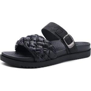 imageKuaiLu Womens Orthopedic Sandals Comfortable Arch Support Fashion Summer Beach Dressy Sandals With Leather Braided Adjustable Open Toe Cushion Travel Outdoor Plantar Fasciitis Shoes US Size511Black