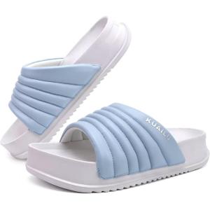 imageKuaiLu Womens Sandals with Arch Support Orthopedic Comfortable Lightweight Cushion Recovery Slides Summer Fashion Leather Casual Womans Plantar Fasciitis Sandals for IndoorampampOutdoor US Size 612Light Blue
