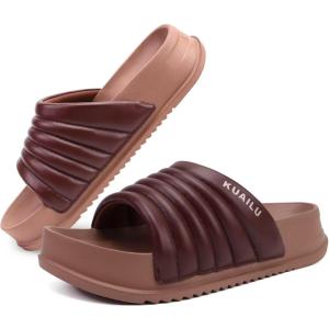 imageKuaiLu Womens Sandals with Arch Support Orthopedic Comfortable Lightweight Cushion Recovery Slides Summer Fashion Leather Casual Womans Plantar Fasciitis Sandals for IndoorampampOutdoor US Size 612Brown