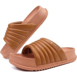 imageKuaiLu Womens Sandals with Arch Support Orthopedic Comfortable Lightweight Cushion Recovery Slides Summer Fashion Leather Casual Womans Plantar Fasciitis Sandals for IndoorampampOutdoor US Size 612Khaki