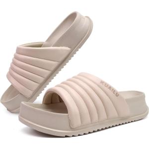 imageKuaiLu Womens Sandals with Arch Support Orthopedic Comfortable Lightweight Cushion Recovery Slides Summer Fashion Leather Casual Womans Plantar Fasciitis Sandals for IndoorampampOutdoor US Size 612Nude