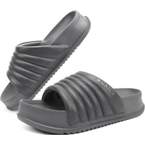 imageKuaiLu Womens Sandals with Arch Support Orthopedic Comfortable Lightweight Cushion Recovery Slides Summer Fashion Leather Casual Womans Plantar Fasciitis Sandals for IndoorampampOutdoor US Size 612Grey