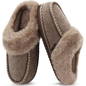 imageKuaiLu Womens Memory Foam Slippers with Cozy Fluff Plush Ladies Bedroom Pantuflas Comfy House Winter Moccasin Essential Trendy Slippers Comfortable Indoor Outdoor Rubber Sole Footwear US511Light Brown