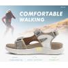 imageKuaiLu Womens Orthopedic Walking Sandals Comfortable Plantar Fasciitis Arch Support Summer Outdoor Travel Outfits Platform Cushion Shoes Athletic Sport Recovery Adjustable Strap Slides Beige Size 6Beige
