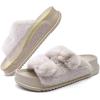 imageKuaiLu Womens Fluff Slippers Plantar Fasciitis Arch Support Platform Slippers Ladies Fashion Open Toe Faux Fur Sliders Womens House Slipper Size 612White Tip Dyeing