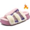 imageKuaiLu Womens Fuzzy Platform Open Toe Slipper with Arch Support Fluffy Furry Slides Orthotic Faux Rabbit Fur Sandal Ajustable House Shoes Indoor Outdoor Pink Size 8