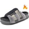 imageKuaiLu Womens Fuzzy Platform Open Toe Slippers with Arch Support Fluffy Furry Slides Orthotic Faux Fur Sandals Indoor Outdoor Grey Size 8