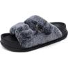 imageKuaiLu Womens Fluff Slippers Black Size 9 Plantar Fasciitis Arch Support Platform Slippers Ladies Fashion Open Toe Faux Fur Sliders House Slipper