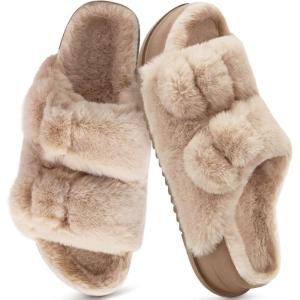 imageKuaiLu Womens Fluff Slippers Plantar Fasciitis Arch Support Platform Slippers Ladies Fashion Open Toe Faux Fur Sliders Womens House Slipper Size 612Beige Plushchoose One Size Larger