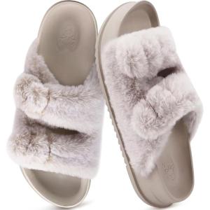 imageKuaiLu Womens Fluff Slippers Plantar Fasciitis Arch Support Platform Slippers Ladies Fashion Open Toe Faux Fur Sliders Womens House Slipper Size 612White Tip Dyeing