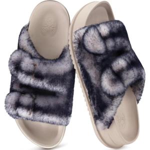 imageKuaiLu Womens Fluff Slippers Plantar Fasciitis Arch Support Platform Slippers Ladies Fashion Open Toe Faux Fur Sliders Womens House Slipper Size 612White Black Tip Dyeing