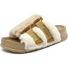 imageKuaiLu Womens Orthotic Sandals Comfortable Arch Support Faux Fur Sandal Slippers Casual Summer Adjustable Cushion Slides Slip On Indoor Outdoor House Shoes  Ultrasoft Comfort Fit FootbedBeige White