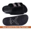 imageKuaiLu Womens Orthotic Sandals Comfortable Arch Support Faux Fur Sandal Slippers Casual Summer Adjustable Cushion Slides Slip On Indoor Outdoor House Shoes  Ultrasoft Comfort Fit FootbedBlack