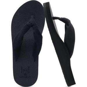 imageKuaiLu Flip Flops for Women with Arch Support Yoga Mat Comfortable Summer Beach Walking Thong Cushion Sandals Slip On Indoor OutdoorAll Black