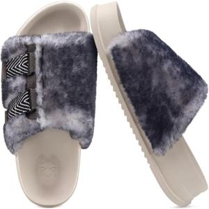 imageKuaiLu Womens Orthotic Sandals Comfortable Arch Support Faux Fur Sandal Slippers Casual Summer Adjustable Cushion Slides Slip On Indoor Outdoor House Shoes  Ultrasoft Comfort Fit FootbedWhite Black Tip Dyeing