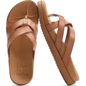 imageKuaiLu Womens Dressy Orthotic Flip Flops Trendy Comfortable Cushion Recovery Walking Criss Cross Thong Sandals Lightweight Yoga Foam Summer Slides with Plantar Fasciitis Arch SupportKhaki