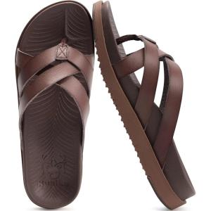 imageKuaiLu Womens Dressy Orthotic Flip Flops Trendy Comfortable Cushion Recovery Walking Criss Cross Thong Sandals Lightweight Yoga Foam Summer Slides with Plantar Fasciitis Arch SupportBrown