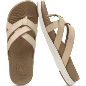 imageKuaiLu Womens Dressy Orthotic Flip Flops Trendy Comfortable Cushion Recovery Walking Criss Cross Thong Sandals Lightweight Yoga Foam Summer Slides with Plantar Fasciitis Arch SupportBeige