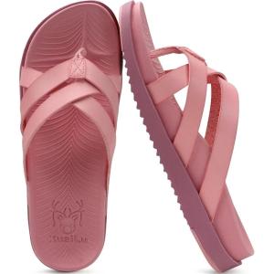 imageKuaiLu Womens Dressy Orthotic Flip Flops Trendy Comfortable Cushion Recovery Walking Criss Cross Thong Sandals Lightweight Yoga Foam Summer Slides with Plantar Fasciitis Arch SupportPink