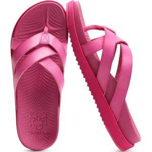 imageKuaiLu Womens Dressy Orthotic Flip Flops Trendy Comfortable Cushion Recovery Walking Criss Cross Thong Sandals Lightweight Yoga Foam Summer Slides with Plantar Fasciitis Arch SupportRose Red