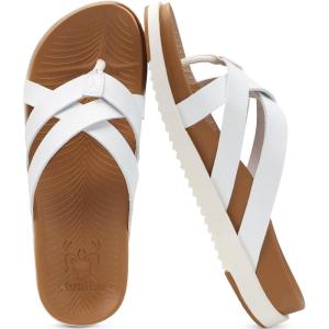 imageKuaiLu Womens Dressy Orthotic Flip Flops Trendy Comfortable Cushion Recovery Walking Criss Cross Thong Sandals Lightweight Yoga Foam Summer Slides with Plantar Fasciitis Arch SupportWhite Khaki