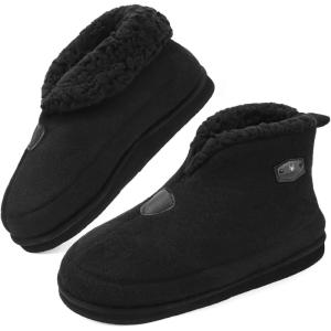 imageKuaiLu Mens House Slippers Booties Cozy Memory Foam Boots Warm Plush Lining Winter Felt Home Bedroom Slipper Socks Indoor Outdoor NonSlip ShoesAll Black