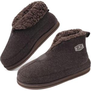 imageKuaiLu Mens House Slippers Booties Cozy Memory Foam Boots Warm Plush Lining Winter Felt Home Bedroom Slipper Socks Indoor Outdoor NonSlip ShoesReddish Brown
