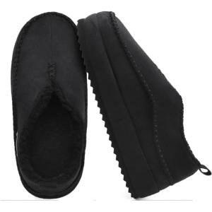 imageKuaiLu Mens Moccasin Slippers Memory Foam IndoorOutdoor Warm Suede House Shoes Winter Clogs Slipon Boots Slippers For Man with Fuzzy Sherpa Lining ampamp Arch Support Black Size 14