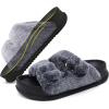 imageKuaiLu Womens Fluff Slippers Black Size 6 Plantar Fasciitis Arch Support Platform Slippers Ladies Fashion Open Toe Faux Fur Sliders House Slipper