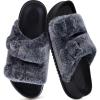 imageKuaiLu Womens Fluff Slippers Black Size 6 Plantar Fasciitis Arch Support Platform Slippers Ladies Fashion Open Toe Faux Fur Sliders House Slipper