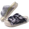 imageKuaiLu Womens Fluff Slippers Black White Size 8 Plantar Fasciitis Arch Support Platform Slippers Ladies Fashion Open Toe Faux Fur Sliders House Slipper