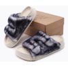 imageKuaiLu Womens Fluff Slippers Black White Size 8 Plantar Fasciitis Arch Support Platform Slippers Ladies Fashion Open Toe Faux Fur Sliders House Slipper