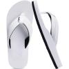 imageKuaiLu Mens Leather Flip Flops Arch Support Summer Beach Pool Water Thong Sandals Waterproof Rubber Walking Shoes Slip on Orthotic Casual Sport Cushioned Wide Slides Shower Slippers White Size 85