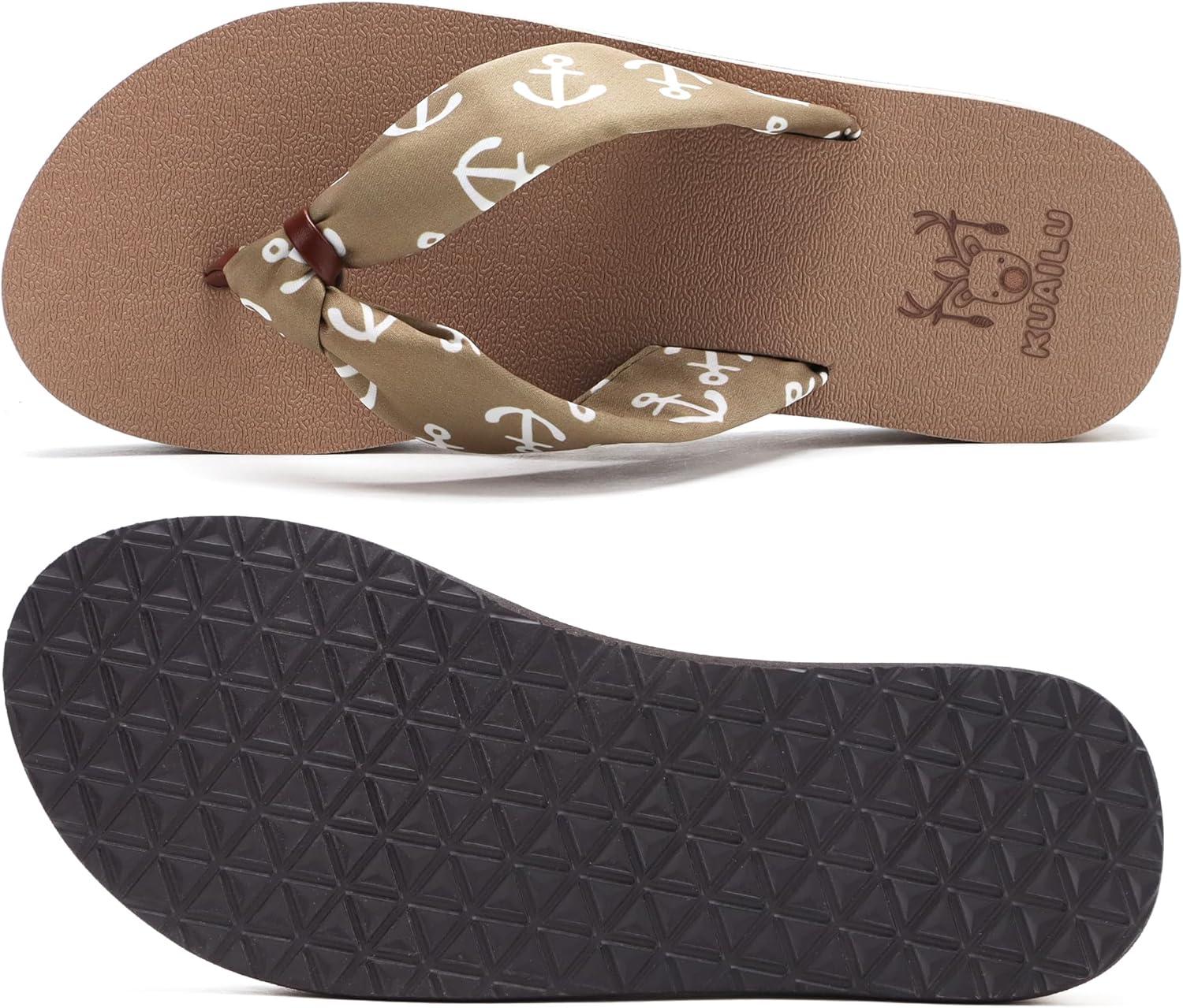 imageKuaiLu Flip Flops Women Yoga Foam Ladies Comfort Arch Support Summer Beach Casual Thong Sandals Silk Light Brown Size 9