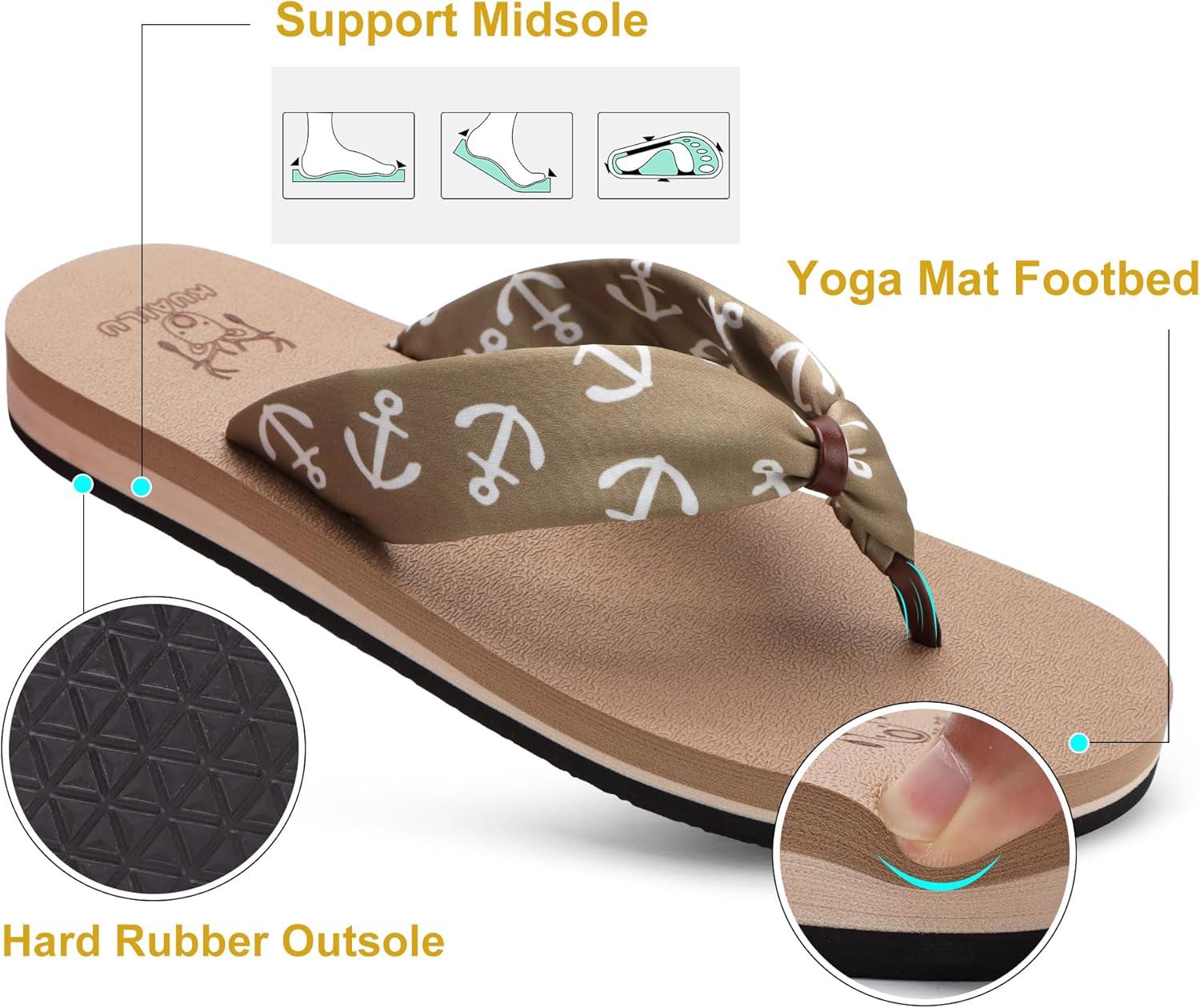 imageKuaiLu Flip Flops Women Yoga Foam Ladies Comfort Arch Support Summer Beach Casual Thong Sandals Silk Light Brown Size 9