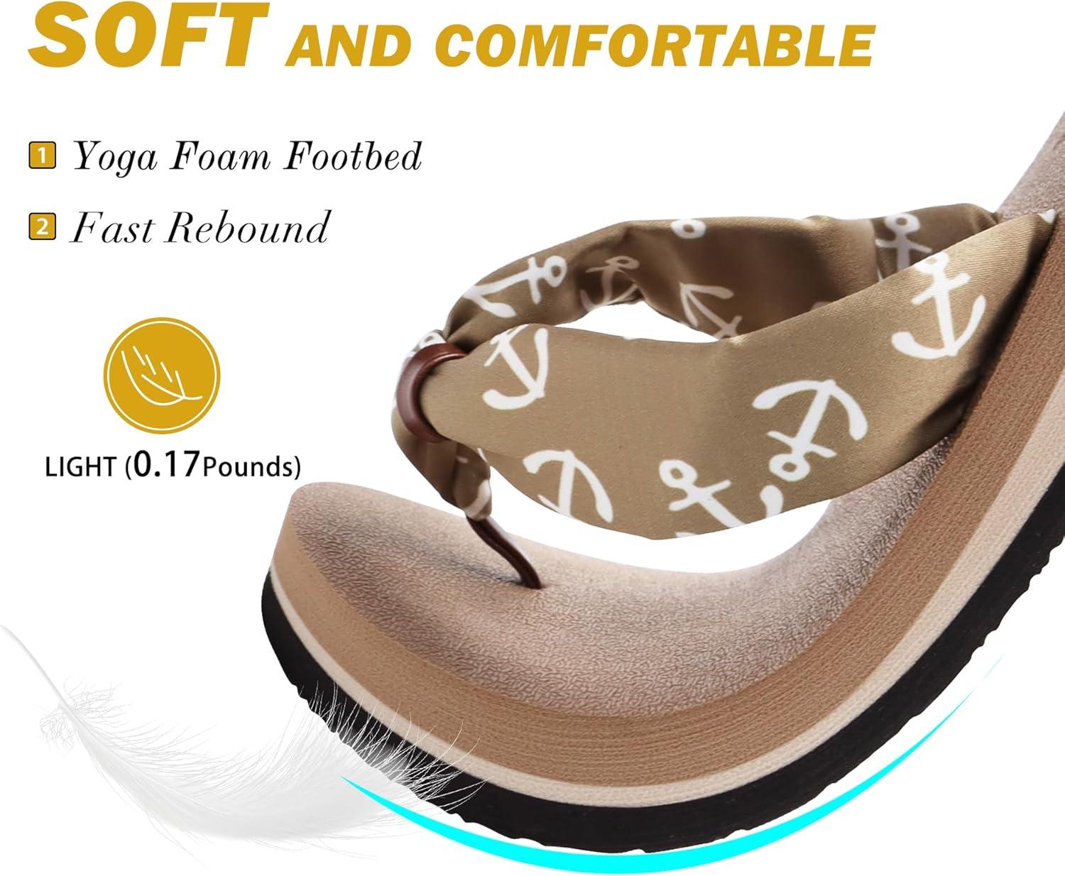 imageKuaiLu Flip Flops Women Yoga Foam Ladies Comfort Arch Support Summer Beach Casual Thong Sandals Silk Light Brown Size 9