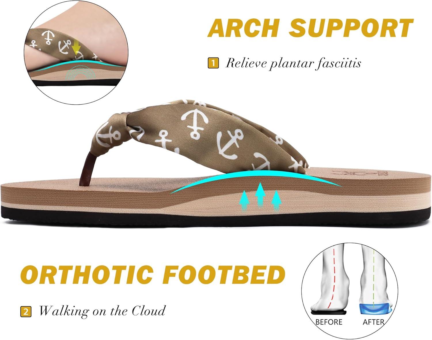 imageKuaiLu Flip Flops Women Yoga Foam Ladies Comfort Arch Support Summer Beach Casual Thong Sandals Silk Light Brown Size 9