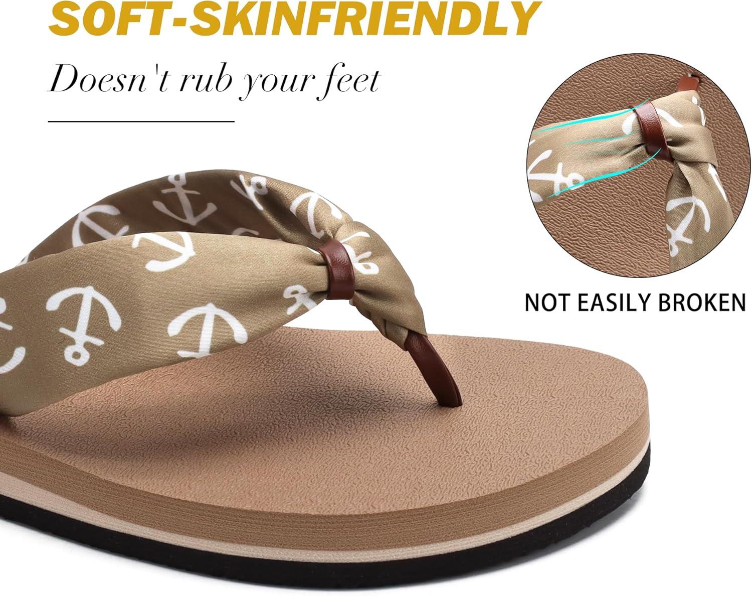 imageKuaiLu Flip Flops Women Yoga Foam Ladies Comfort Arch Support Summer Beach Casual Thong Sandals Silk Light Brown Size 9