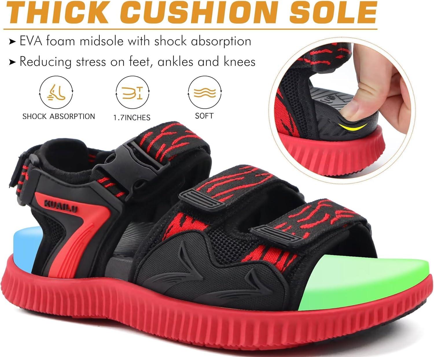 imageKuaiLu Mens Hiking Sandals with Arch Support Orthopedic Walking Recovery Sandals for Plantar Fasciitis Open Toe Summer Athletic Sport Comfortable Cushion Breathable Outdoor Water Sandals Size713BlackRed