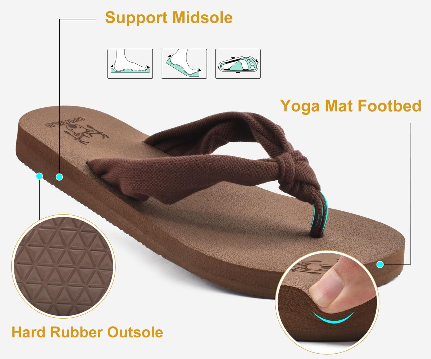 imageKuaiLu Womens Dressy Sandals Arch Support Yoga Mat Walking Cross Slides Ladies Slip on Orthotic Travel Outfits Slippers Cushion ComfortableBrown