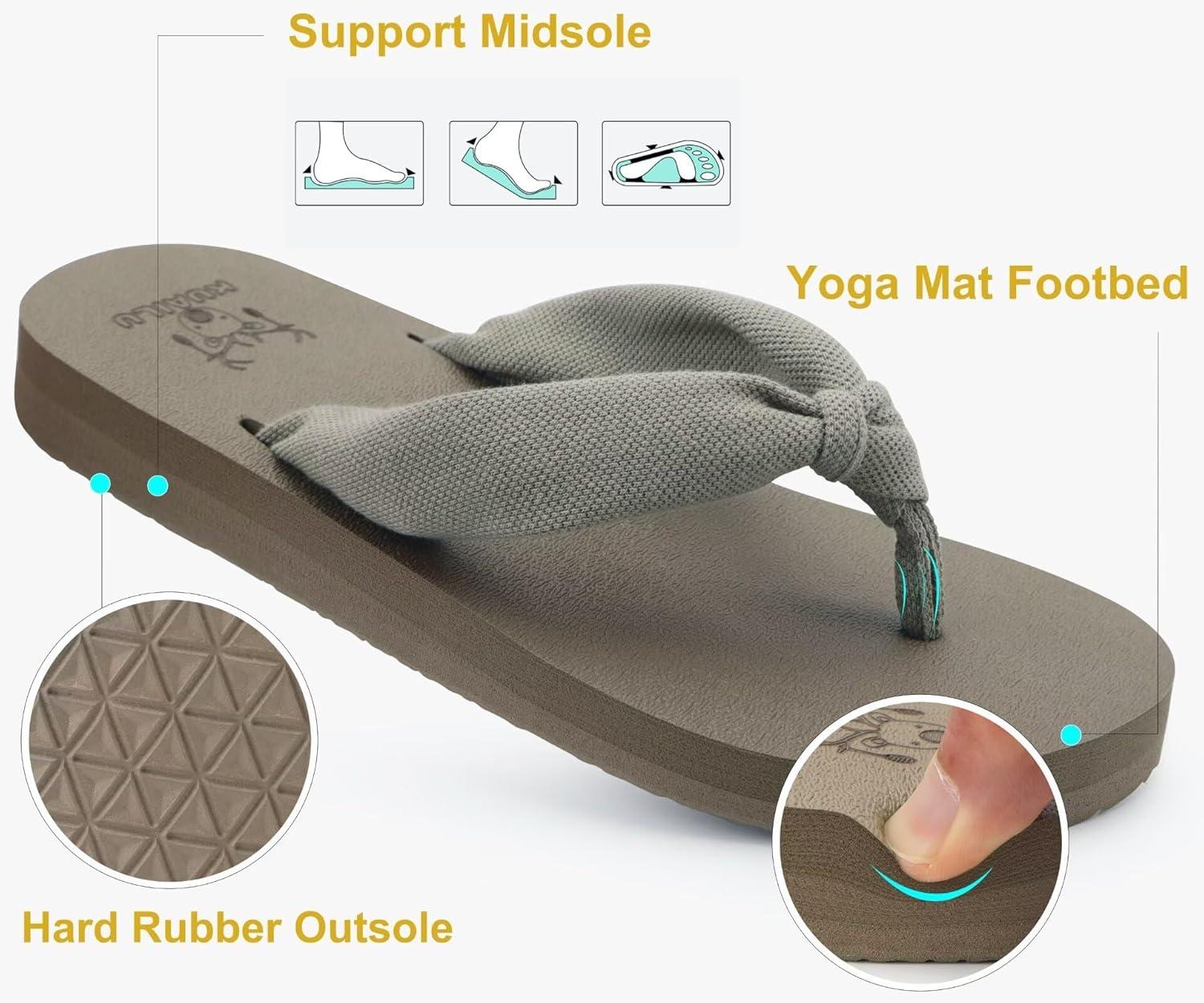 imageKuaiLu Womens Dressy Sandals Arch Support Yoga Mat Walking Cross Slides Ladies Slip on Orthotic Travel Outfits Slippers Cushion ComfortableCamel