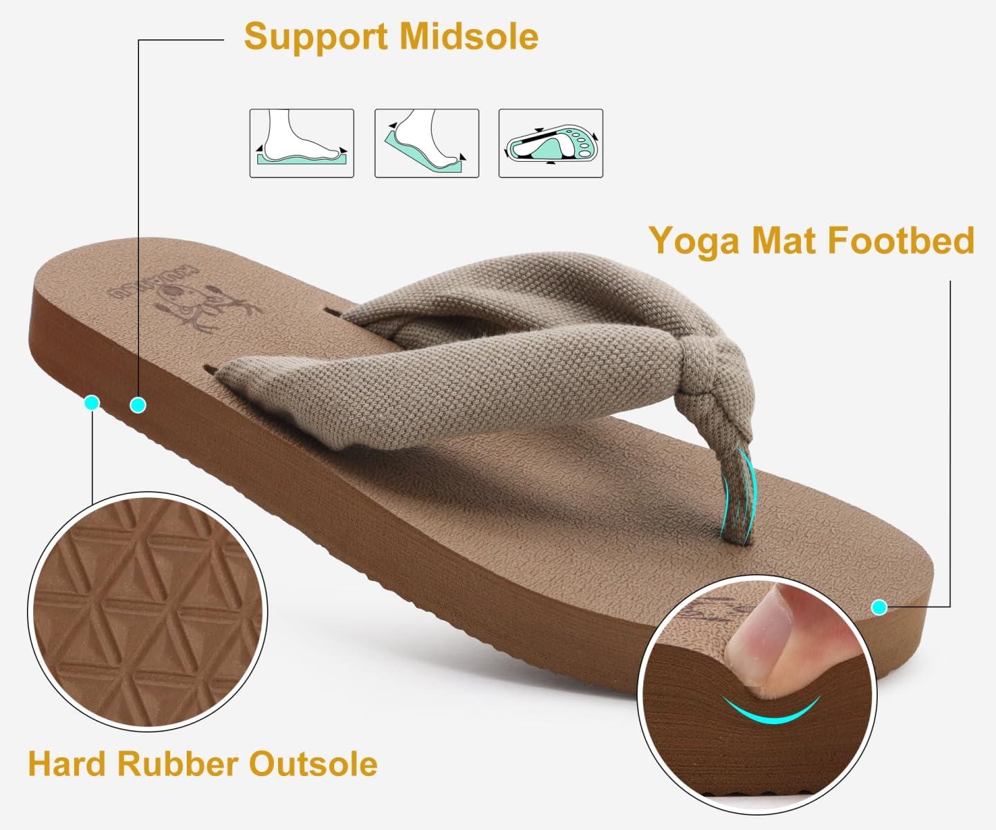 imageKuaiLu Womens Dressy Sandals Arch Support Yoga Mat Walking Cross Slides Ladies Slip on Orthotic Travel Outfits Slippers Cushion ComfortableCamel Apricot