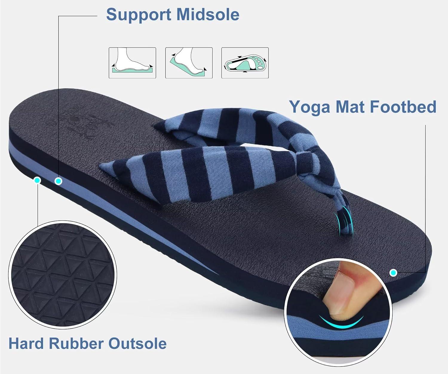 imageKuaiLu Womens Dressy Sandals Arch Support Yoga Mat Walking Cross Slides Ladies Slip on Orthotic Travel Outfits Slippers Cushion ComfortableDark Blue
