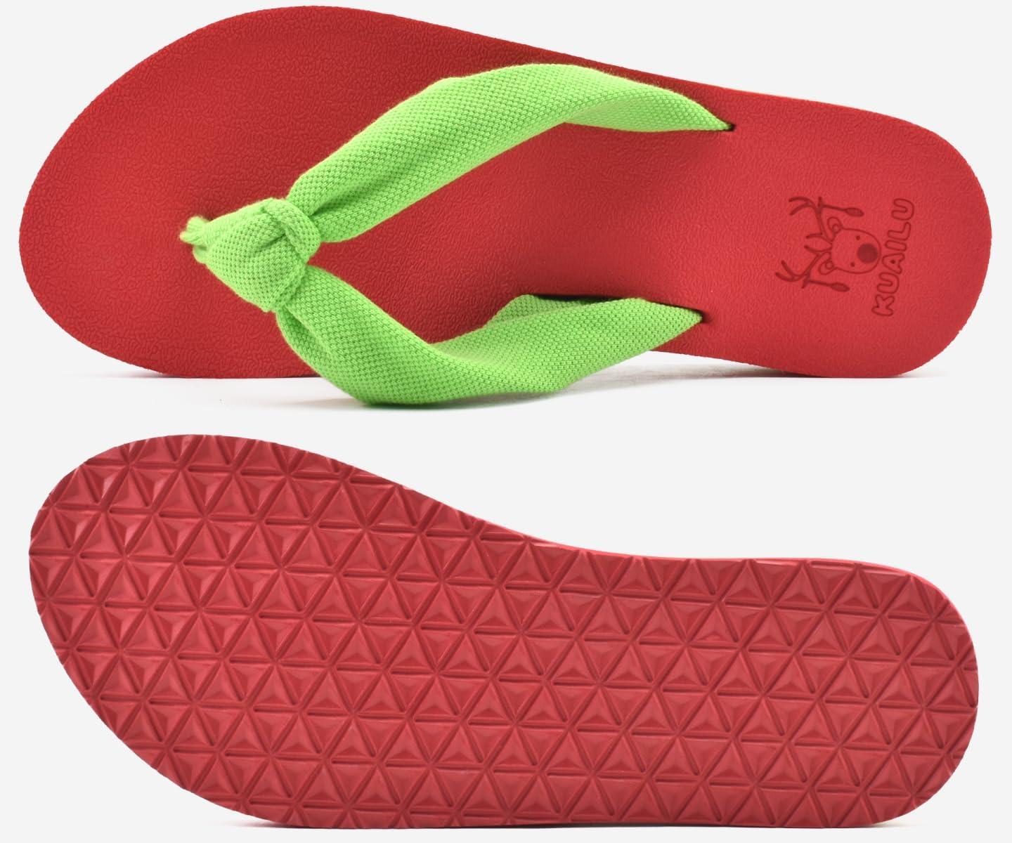imageKuaiLu Womens Dressy Sandals Arch Support Yoga Mat Walking Cross Slides Ladies Slip on Orthotic Travel Outfits Slippers Cushion ComfortableGreen Red
