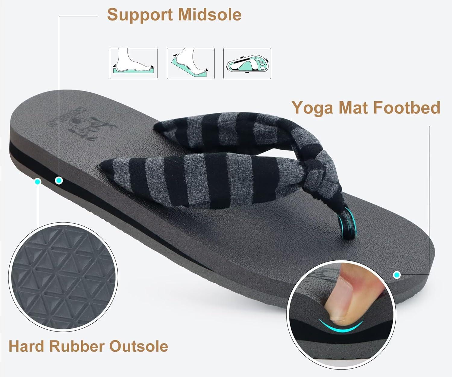 imageKuaiLu Womens Dressy Sandals Arch Support Yoga Mat Walking Cross Slides Ladies Slip on Orthotic Travel Outfits Slippers Cushion ComfortableGrey Black