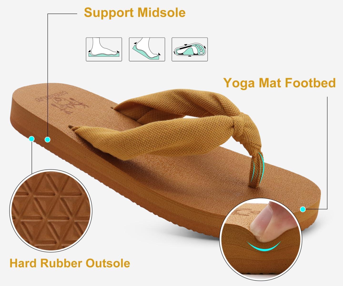 imageKuaiLu Womens Dressy Sandals Arch Support Yoga Mat Walking Cross Slides Ladies Slip on Orthotic Travel Outfits Slippers Cushion ComfortableKhaki