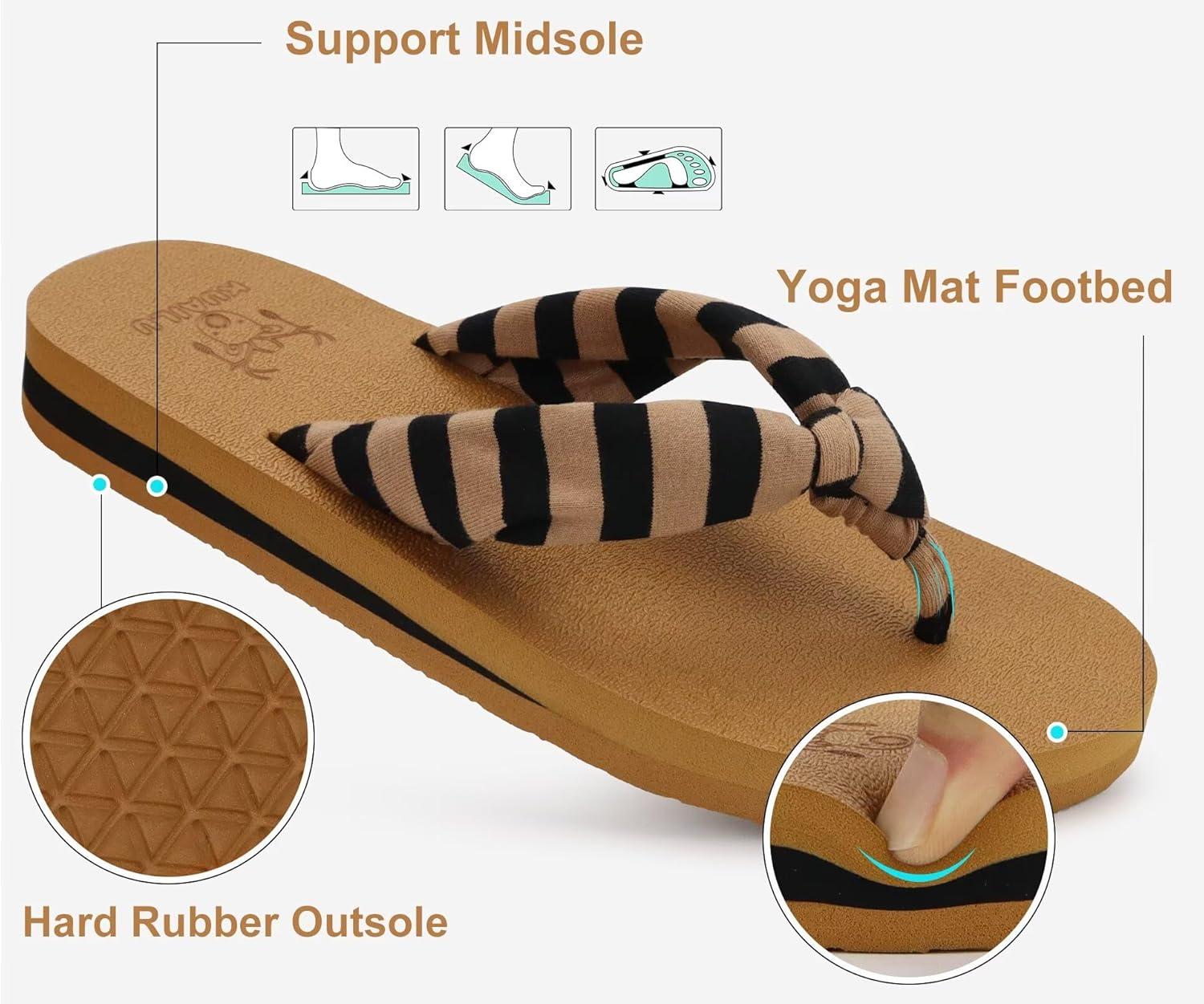 imageKuaiLu Womens Dressy Sandals Arch Support Yoga Mat Walking Cross Slides Ladies Slip on Orthotic Travel Outfits Slippers Cushion ComfortableKhaki Black