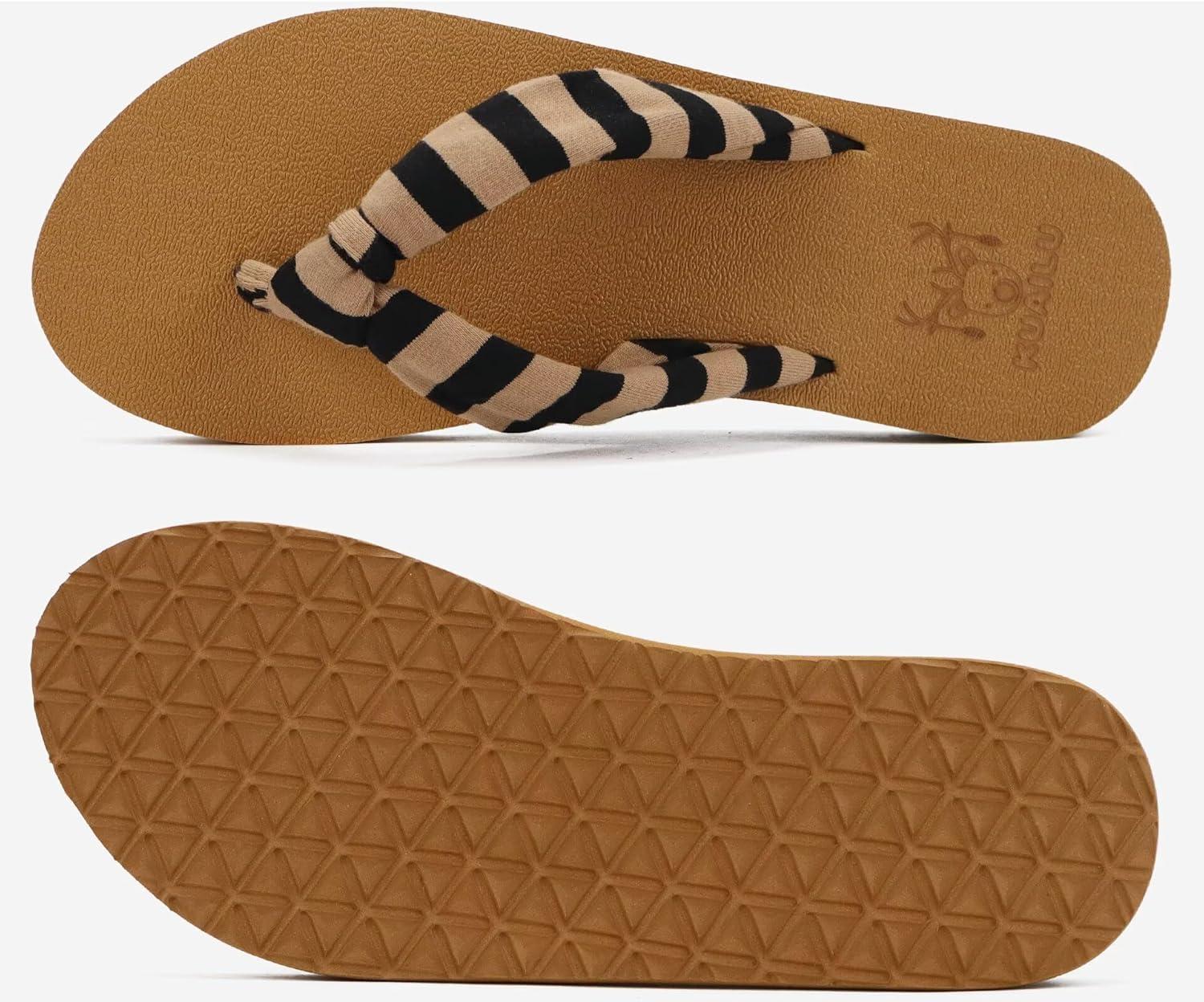 imageKuaiLu Womens Dressy Sandals Arch Support Yoga Mat Walking Cross Slides Ladies Slip on Orthotic Travel Outfits Slippers Cushion ComfortableKhaki Black